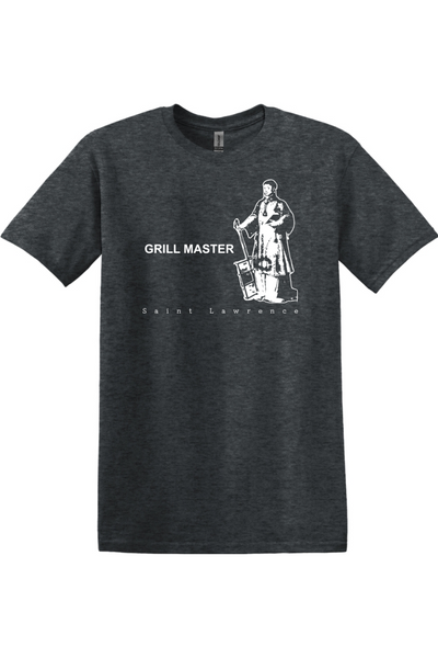 dark gray t-shirt with St. Lawrence on it that says "Grill Master"