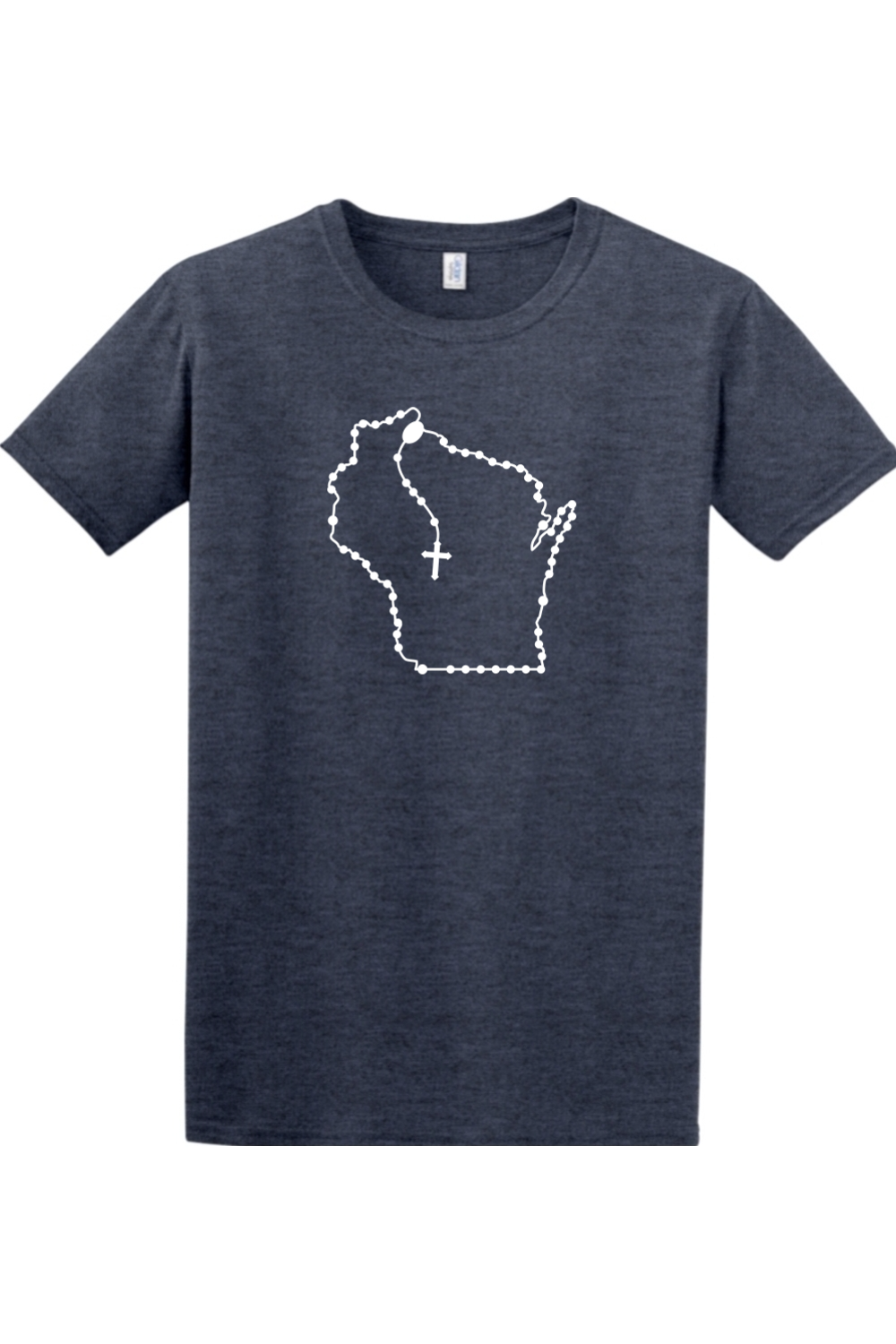 Wisconsin Catholic Rosary Adult T-shirt in Heather Navy
