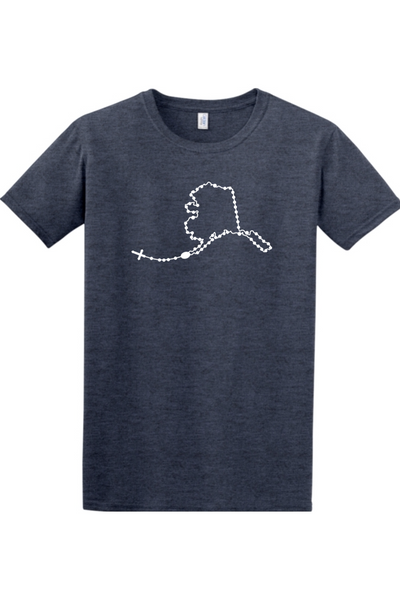 Alaska Catholic Rosary Adult T-shirt in Heather Navy
