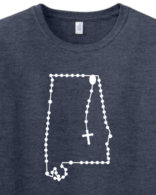 Alabama Catholic Rosary Adult T-shirt in Heather Navy
