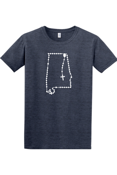 Alabama Catholic Rosary Adult T-shirt in Heather Navy