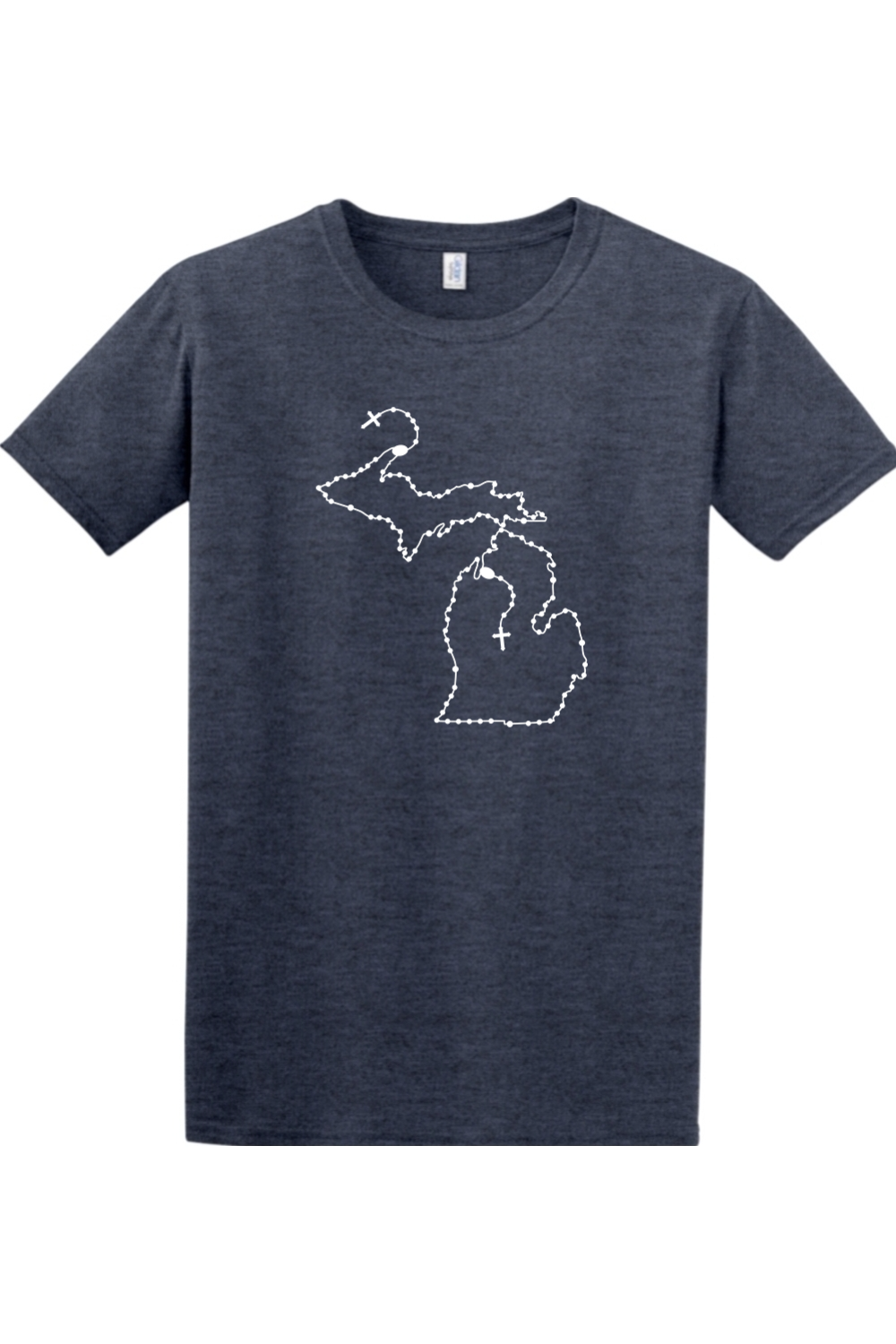 Michigan Catholic Rosary Adult T-shirt in Heather Navy