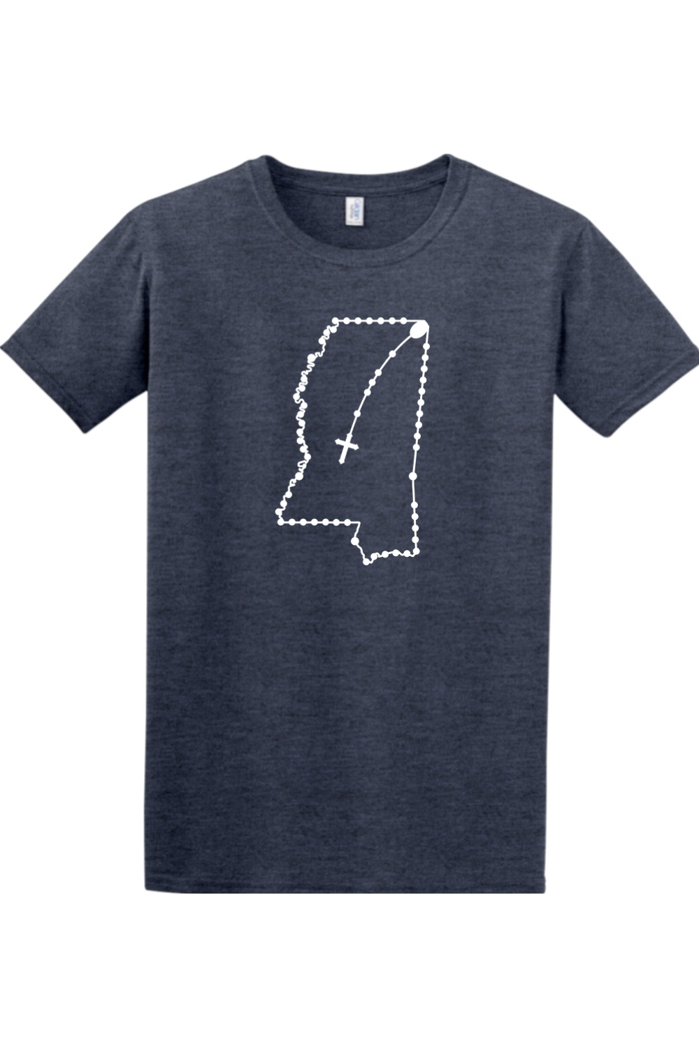 Mississippi Catholic Rosary Adult T-shirt in Heather Navy