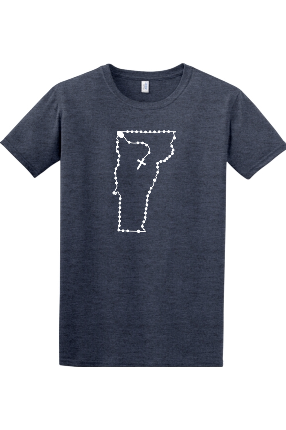 Vermont Catholic Rosary Adult T-shirt in Heather Navy