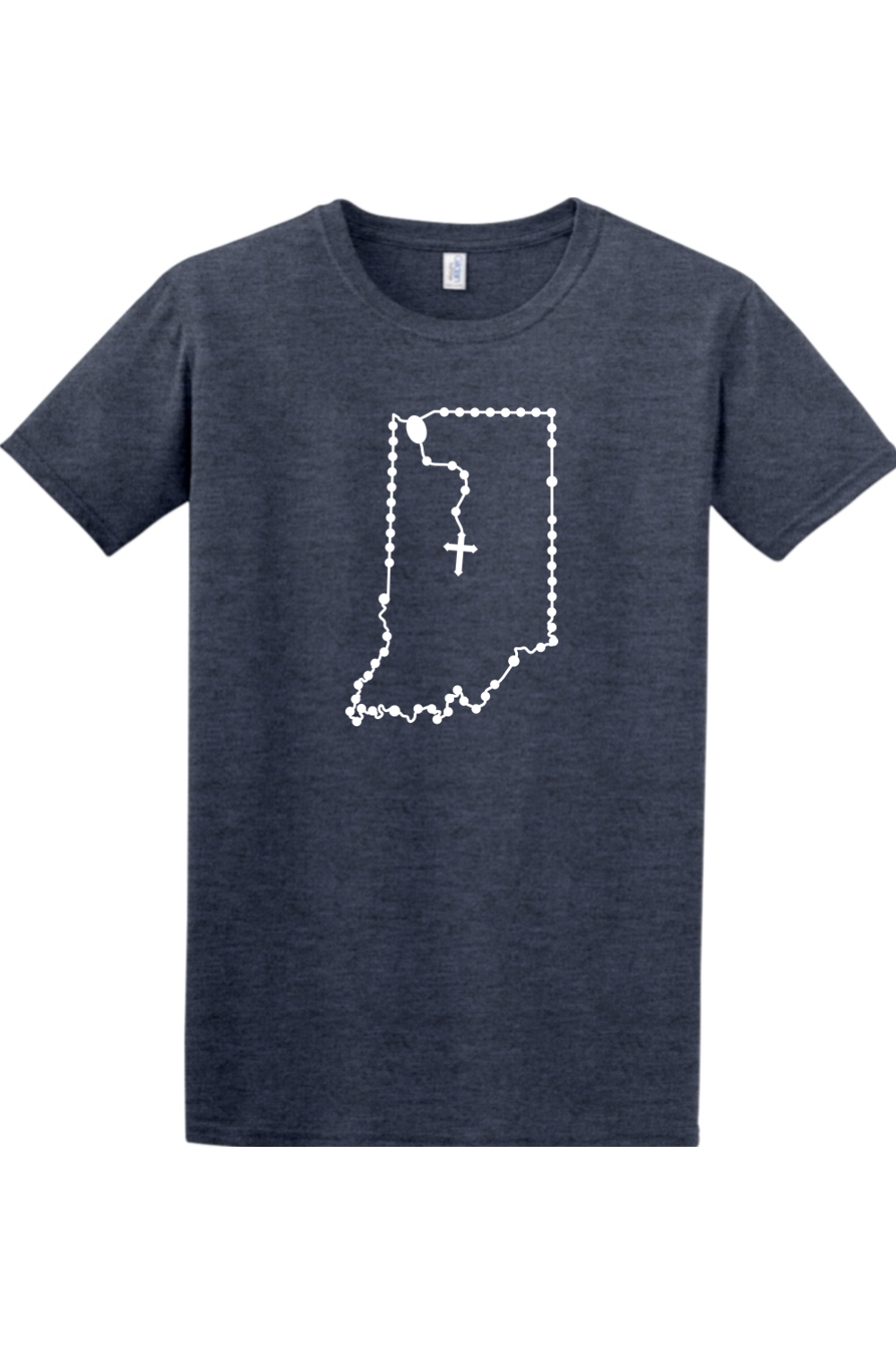 Indiana Catholic Rosary Adult T-shirt in Heather Navy