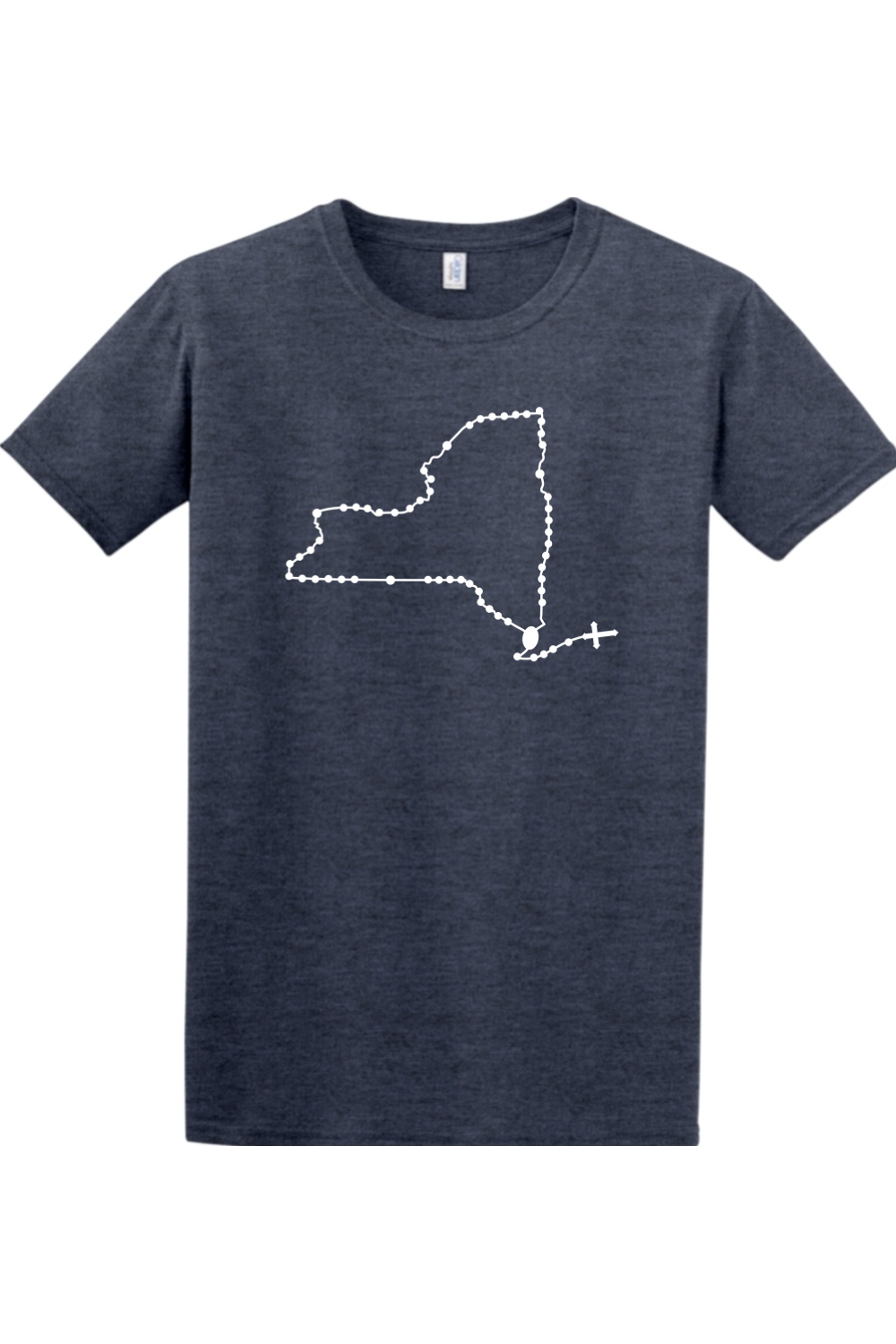 New York Catholic Rosary Adult T-shirt in Heather Navy