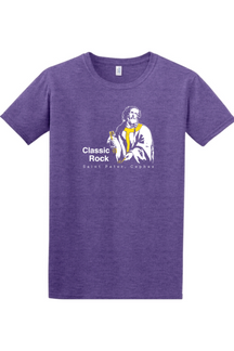 a purple t-shirt with St. Peter on it that says "Classic Rock"