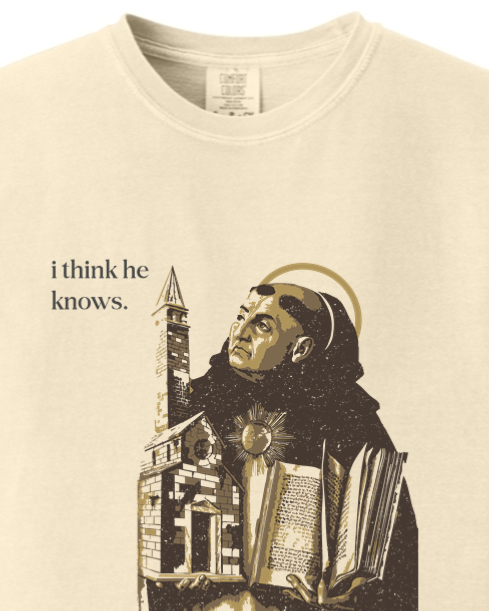 I Think He Knows - St. Thomas Aquinas Adult T-Shirt - Comfort Colors