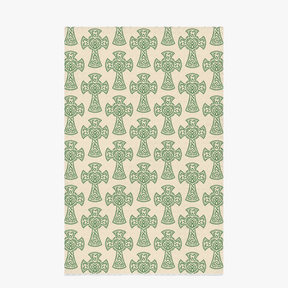 Irish Blessing Dish Towel cream background with repeating High Cross pattern - on white background - Catholic Dish Towel - Catholic Decor