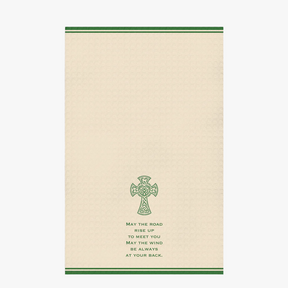 Irish Blessing Dish Towel with High Cross and words "May the road rise up to meet you may the wind be always at your back" - laid out flat