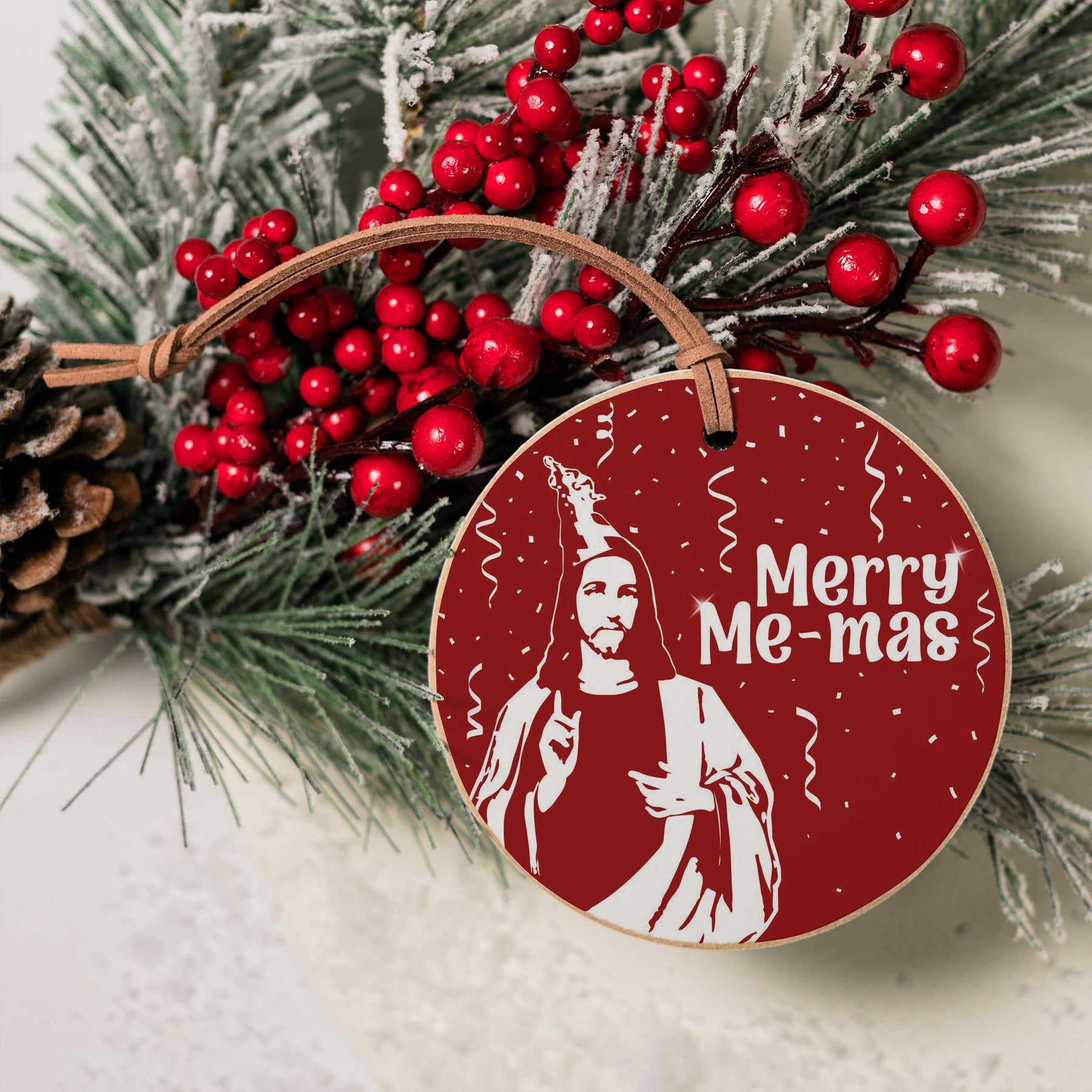 Merry Me-mas  4" Round Ornament | Catholic Gifts & Decor-4