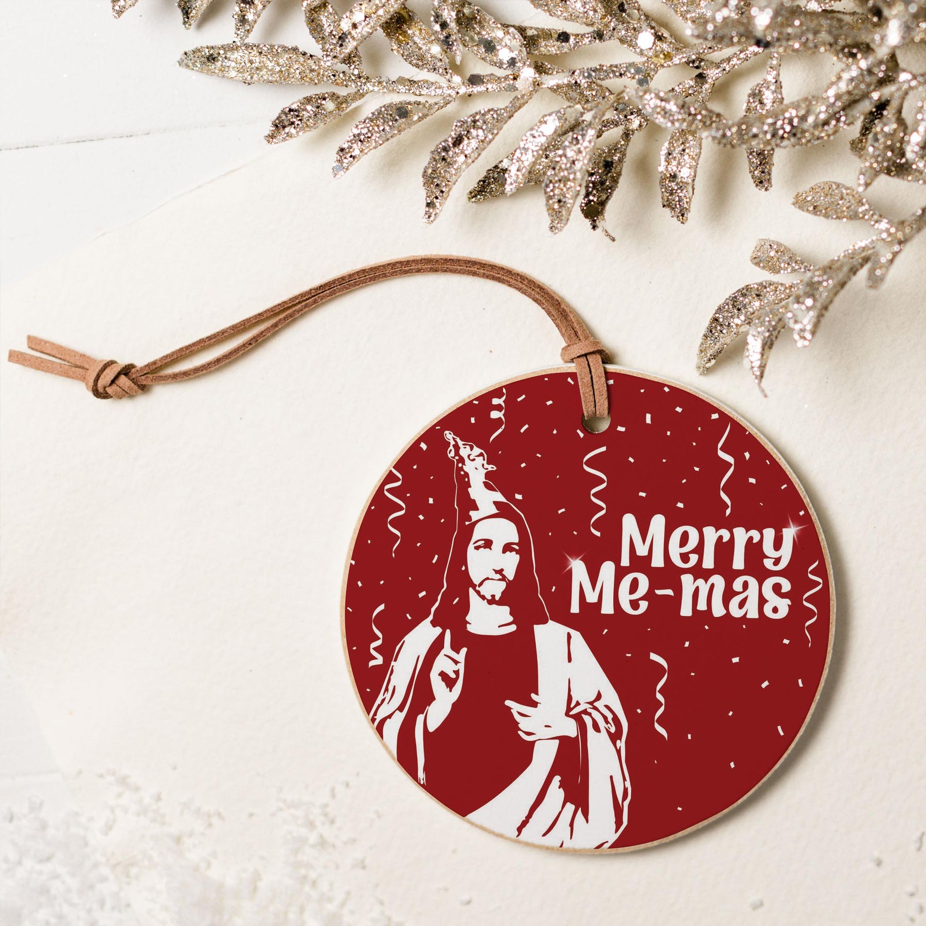 Merry Me-mas  4" Round Ornament | Catholic Gifts & Decor-5