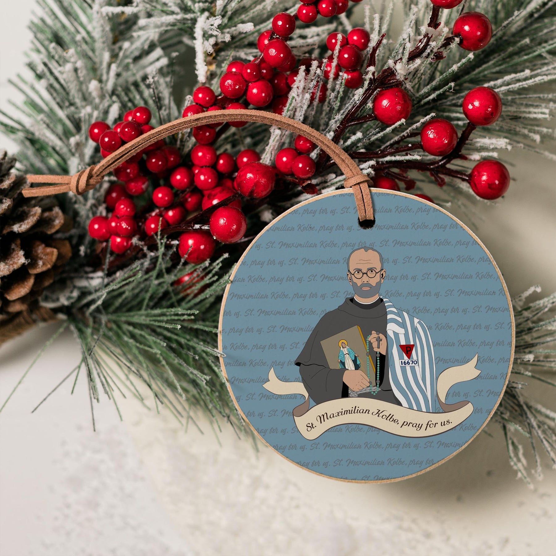 St. Maximilian Kolbe  4" Round Ornament | Catholic Gifts & Decor-4