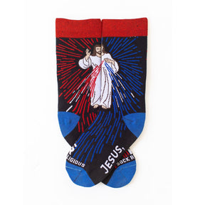 pair of catholic dress socks featuring the Divine Mercy Image of Jesus