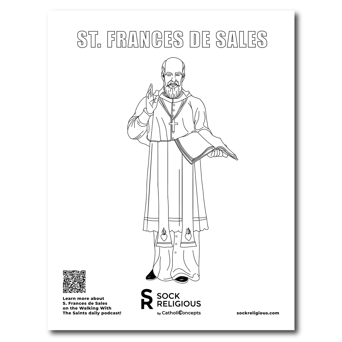 St. Francis de Sales Coloring Page - FREE Digital Download