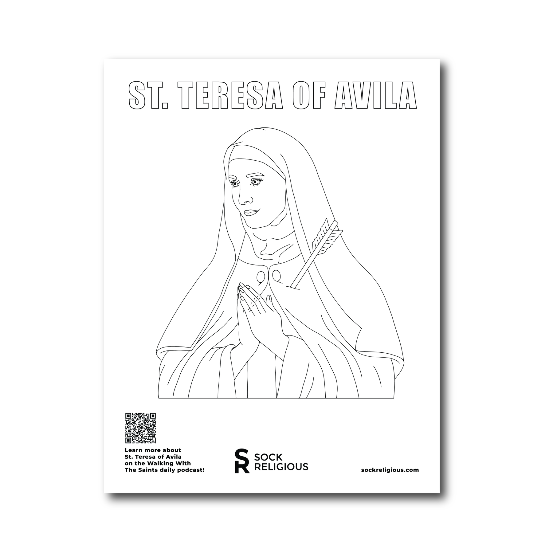St. Teresa of Avila Coloring Page - FREE Digital Download