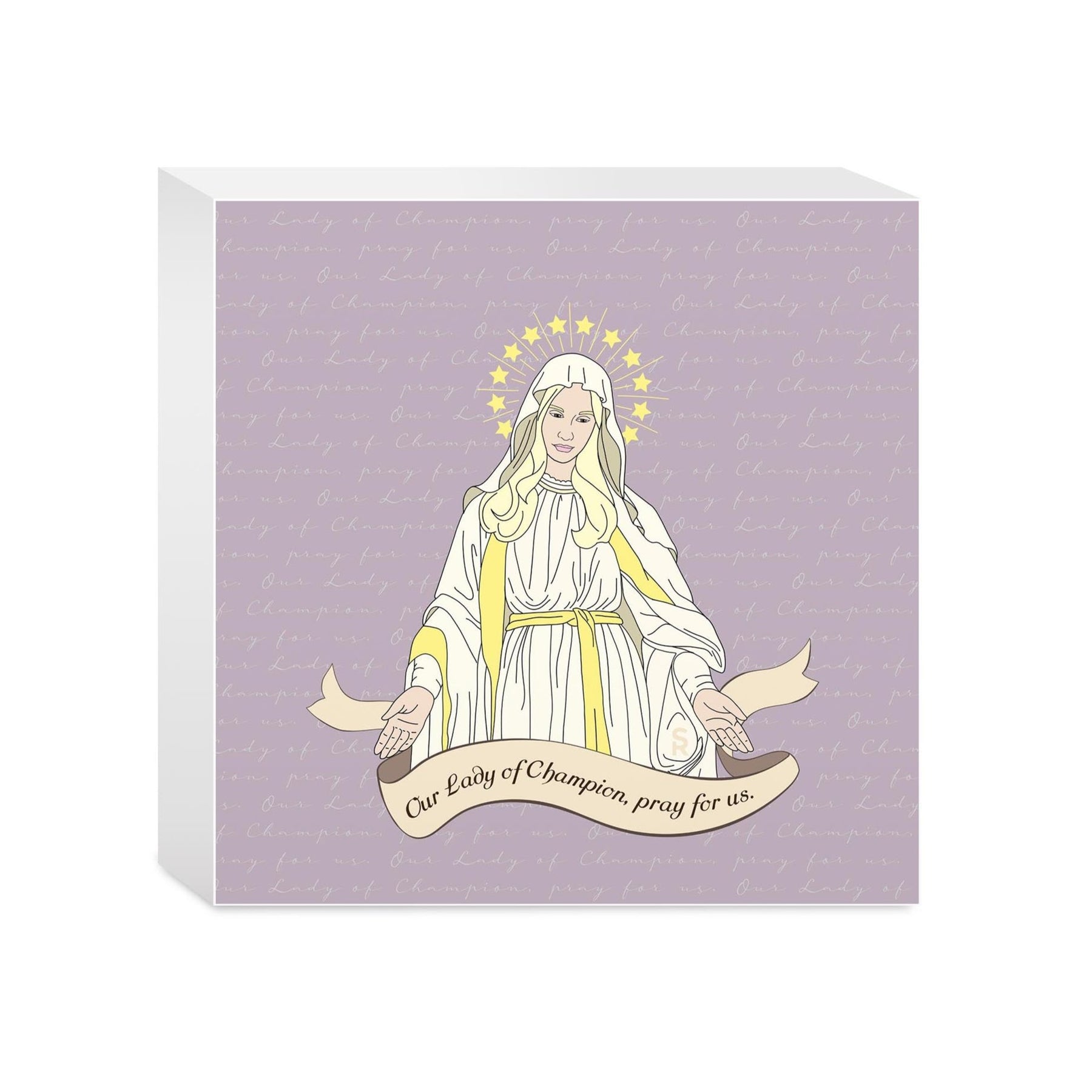 Our Lady of Champion 5x5 Wood Block | Catholic Gifts & Decor-0