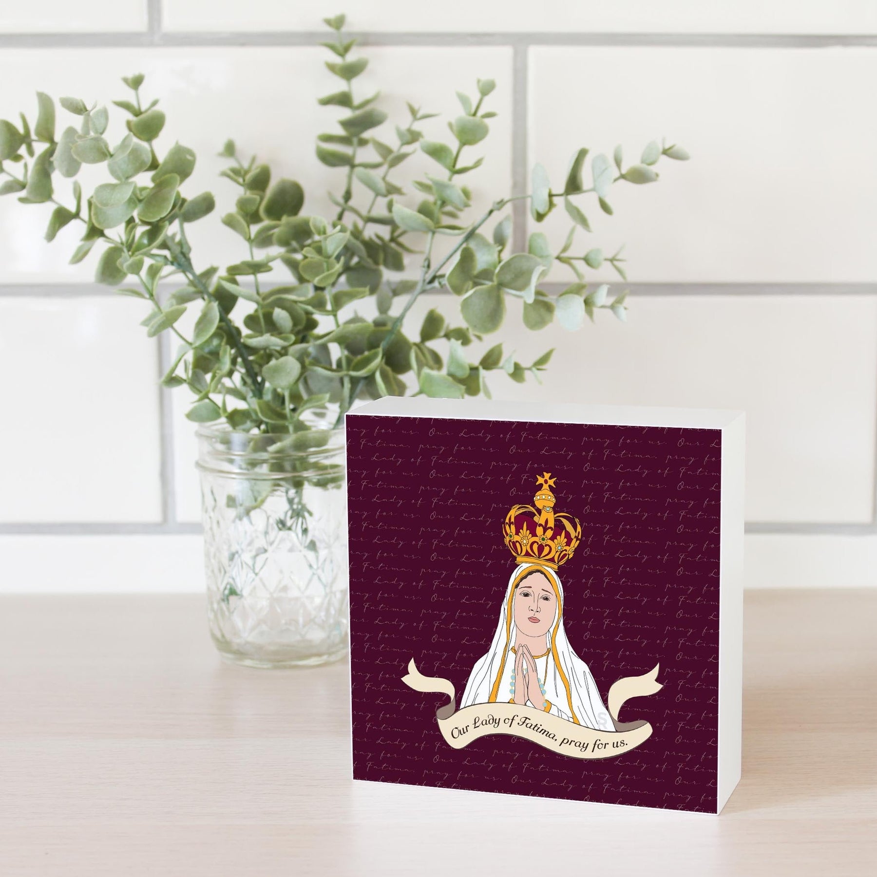 Our Lady of Fatima  5x5 Wood Block | Catholic Gifts & Decor-2