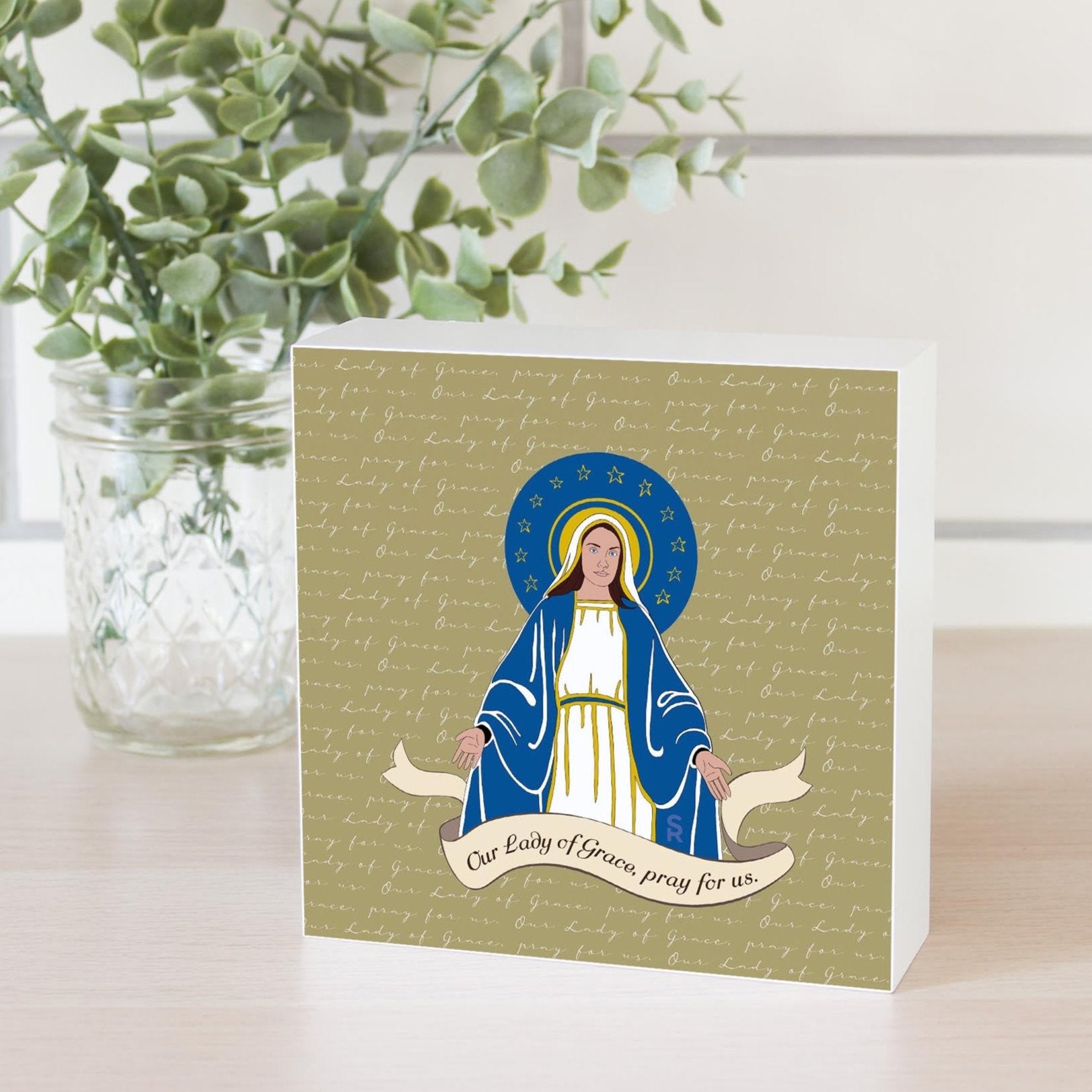 Our Lady of Grace  5x5 Wood Block | Catholic Gifts & Decor-2