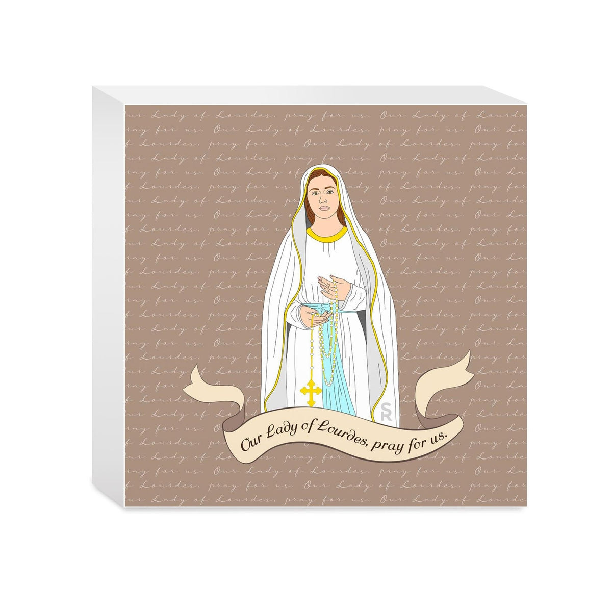 Our Lady of Lourdes  5x5 Wood Block | Catholic Gifts & Decor-0