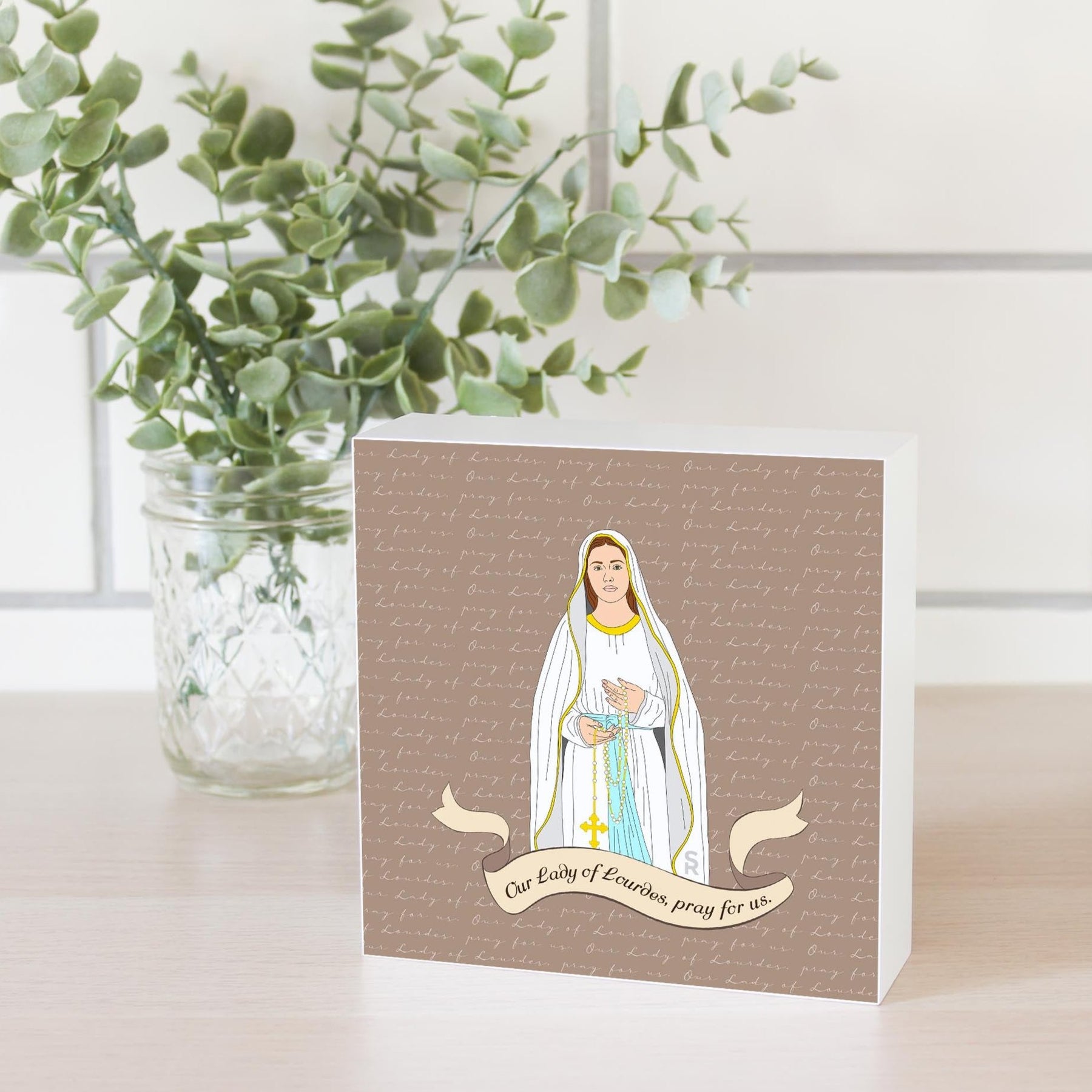 Our Lady of Lourdes  5x5 Wood Block | Catholic Gifts & Decor-2