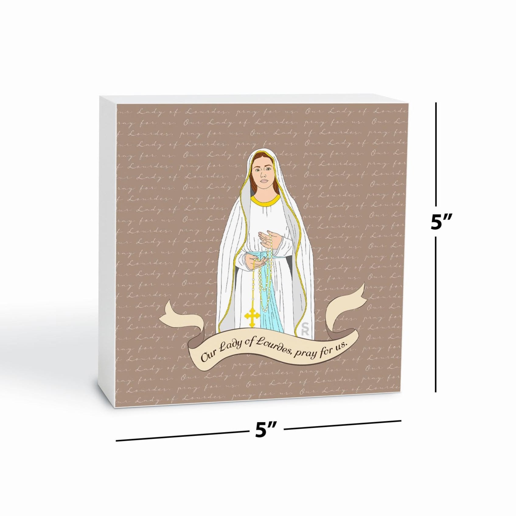 Our Lady of Lourdes  5x5 Wood Block | Catholic Gifts & Decor-6