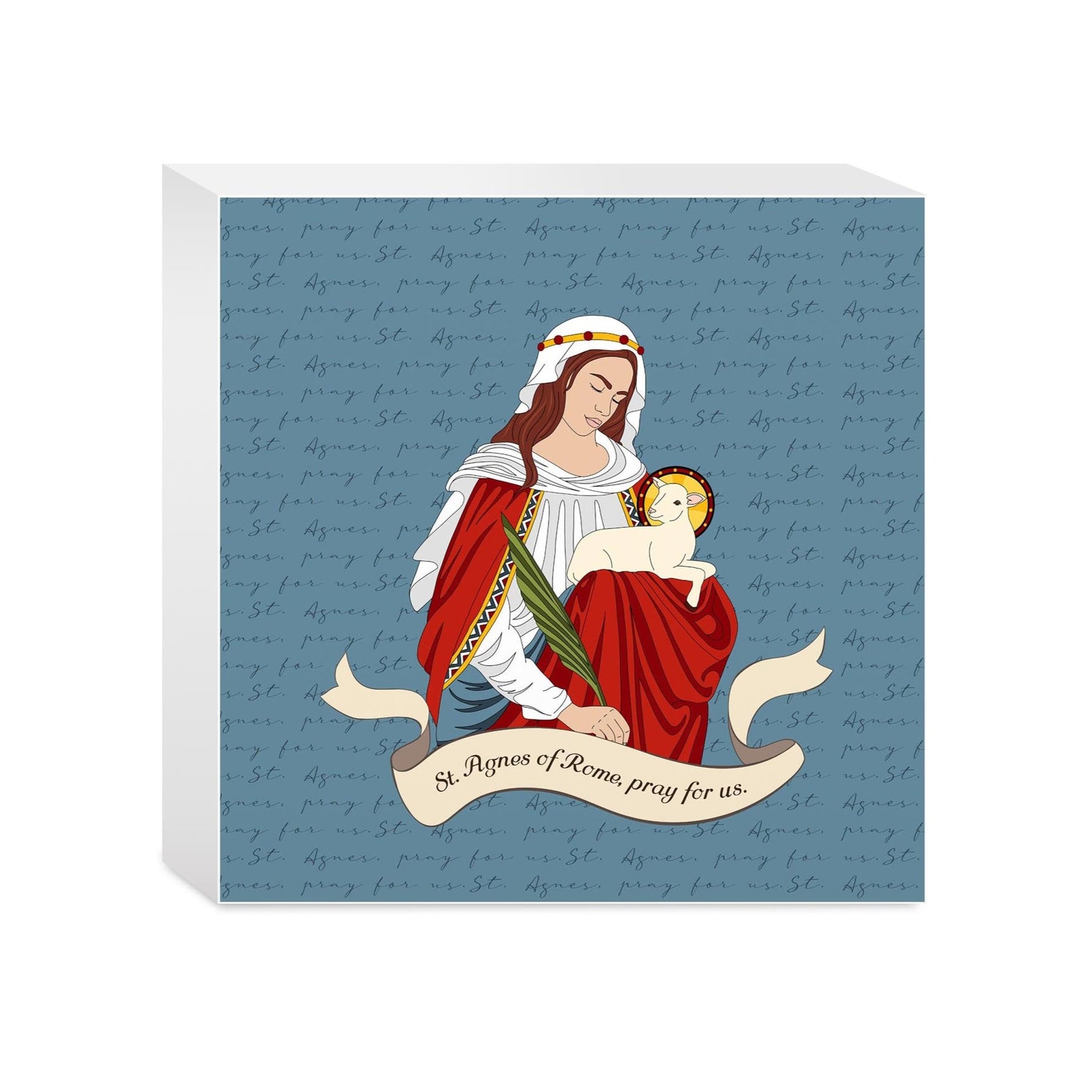 St. Agnes 5x5 Wood Block | Catholic Gifts & Decor-0