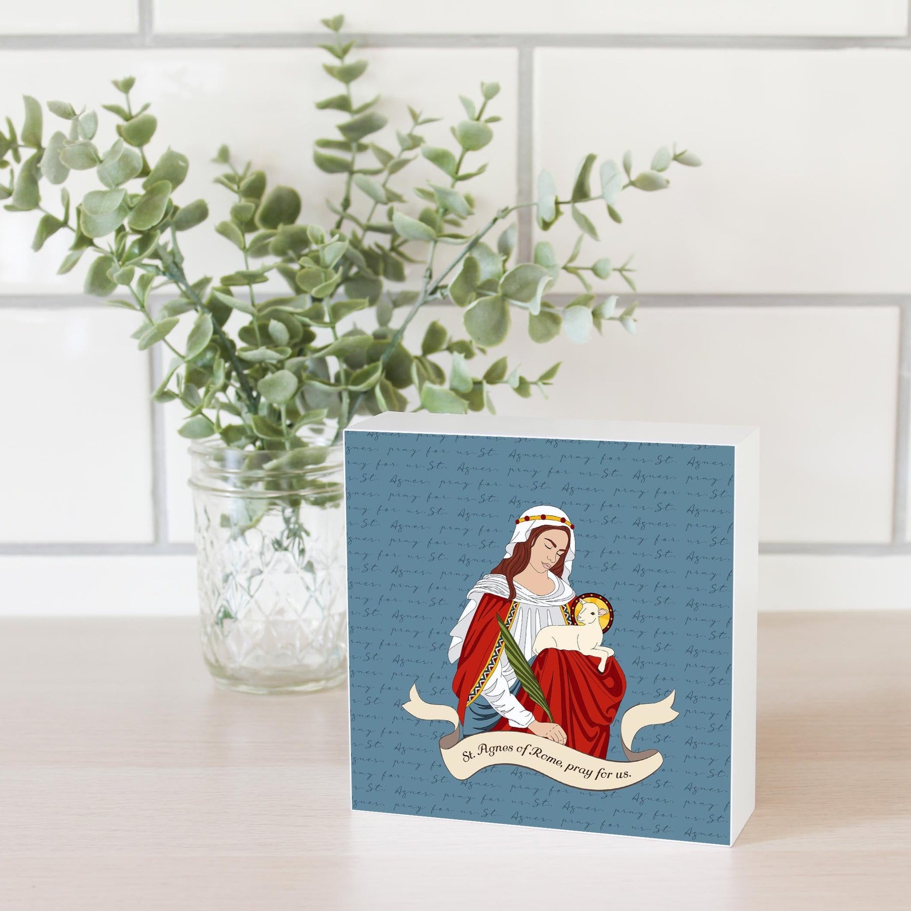 St. Agnes 5x5 Wood Block | Catholic Gifts & Decor-2