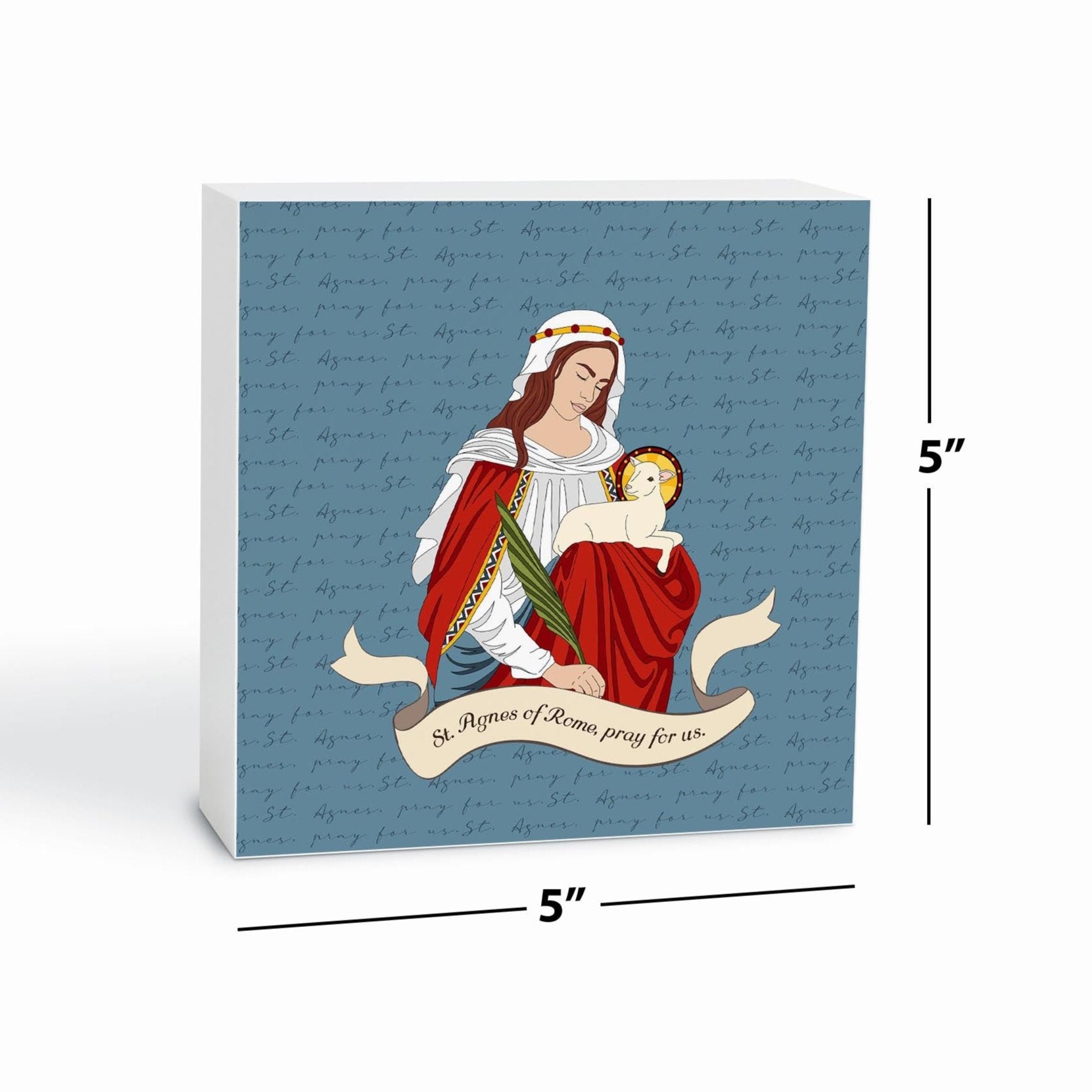 St. Agnes 5x5 Wood Block | Catholic Gifts & Decor-6