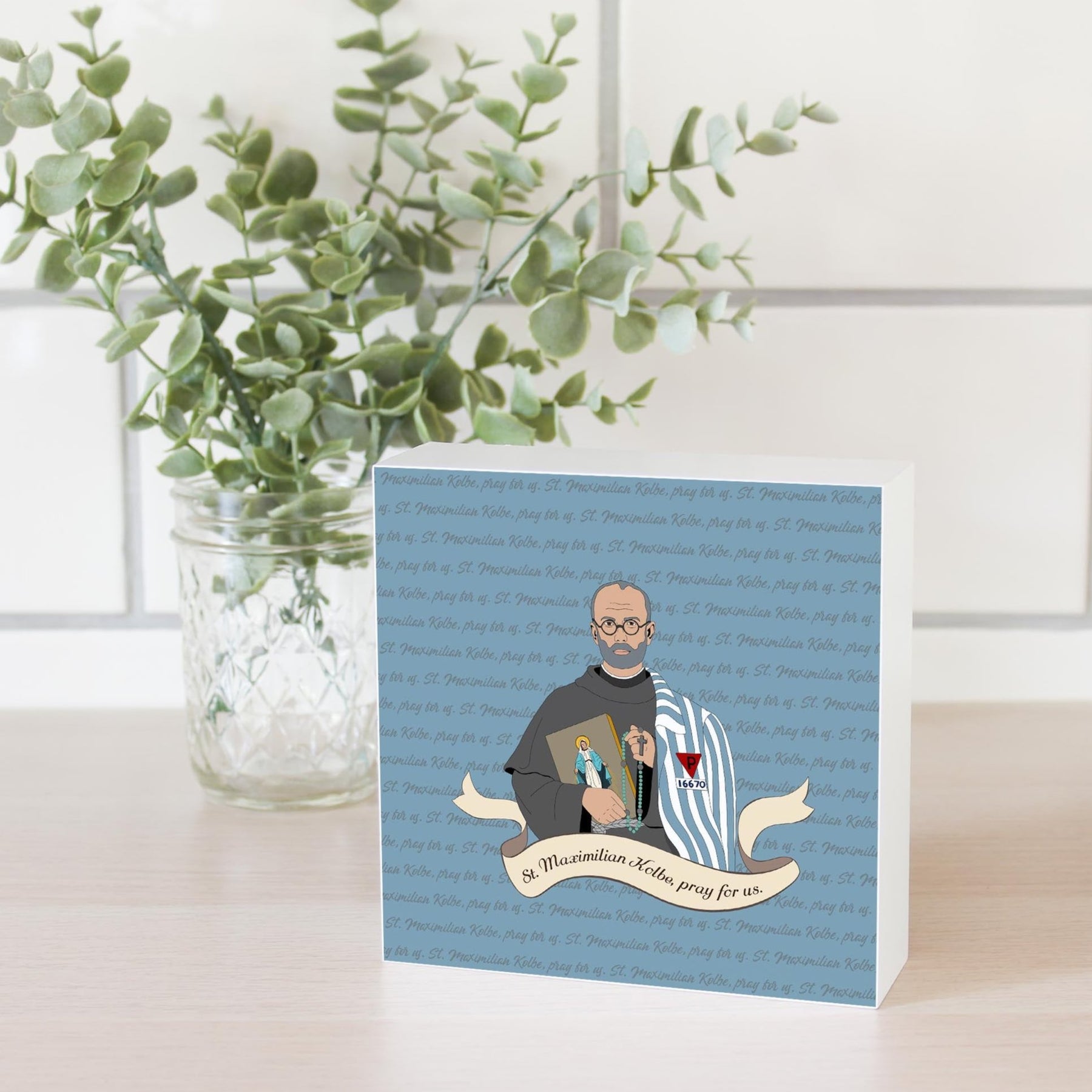 St. Maximilian Kolbe  5x5 Wood Block | Catholic Gifts & Decor-2