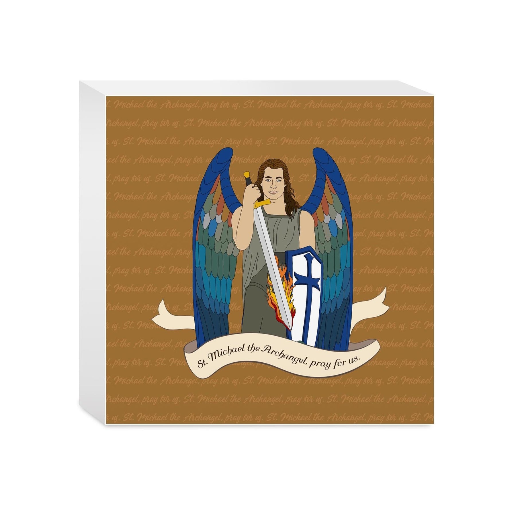 St. Michael  5x5 Wood Block | Catholic Gifts & Decor-0