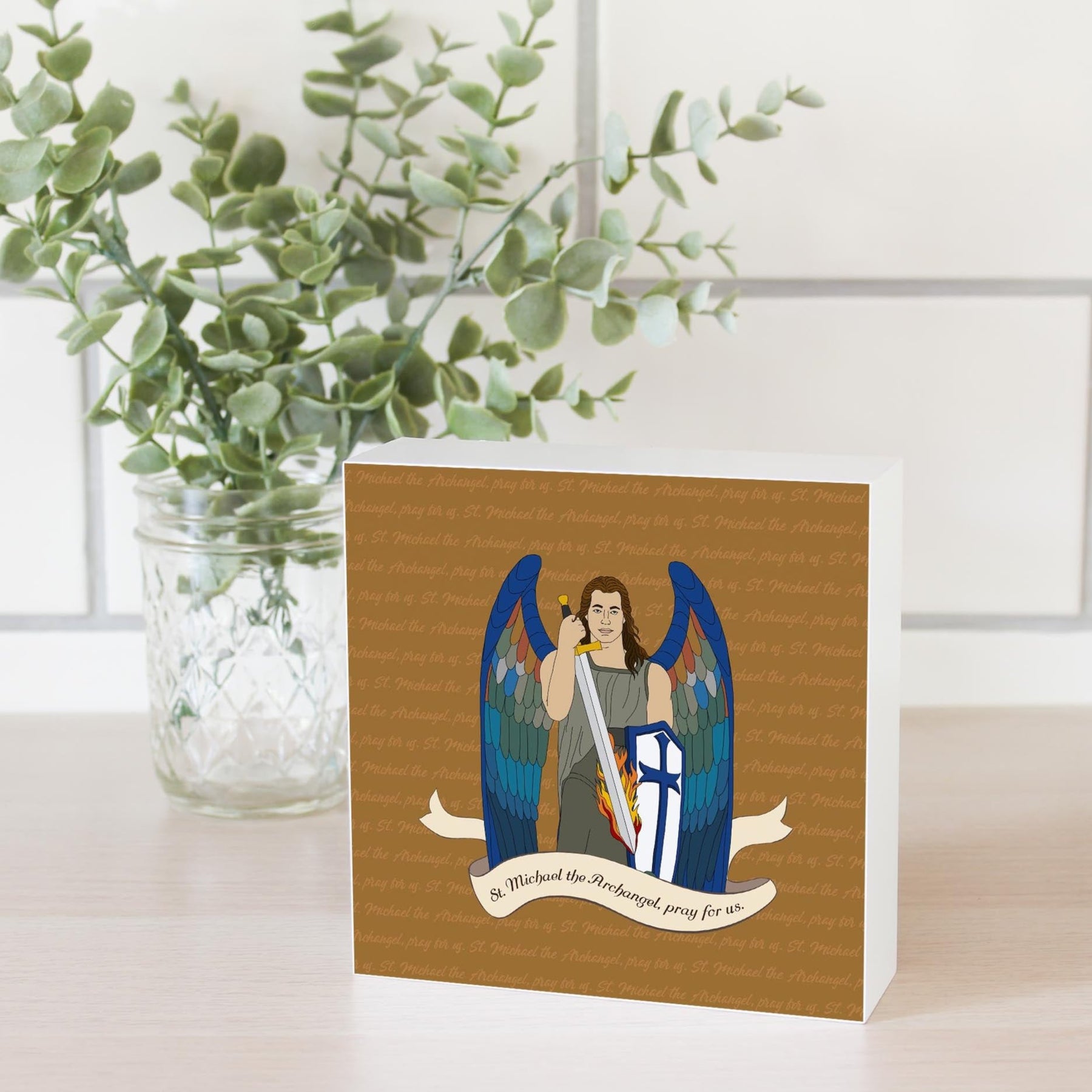 St. Michael  5x5 Wood Block | Catholic Gifts & Decor-2