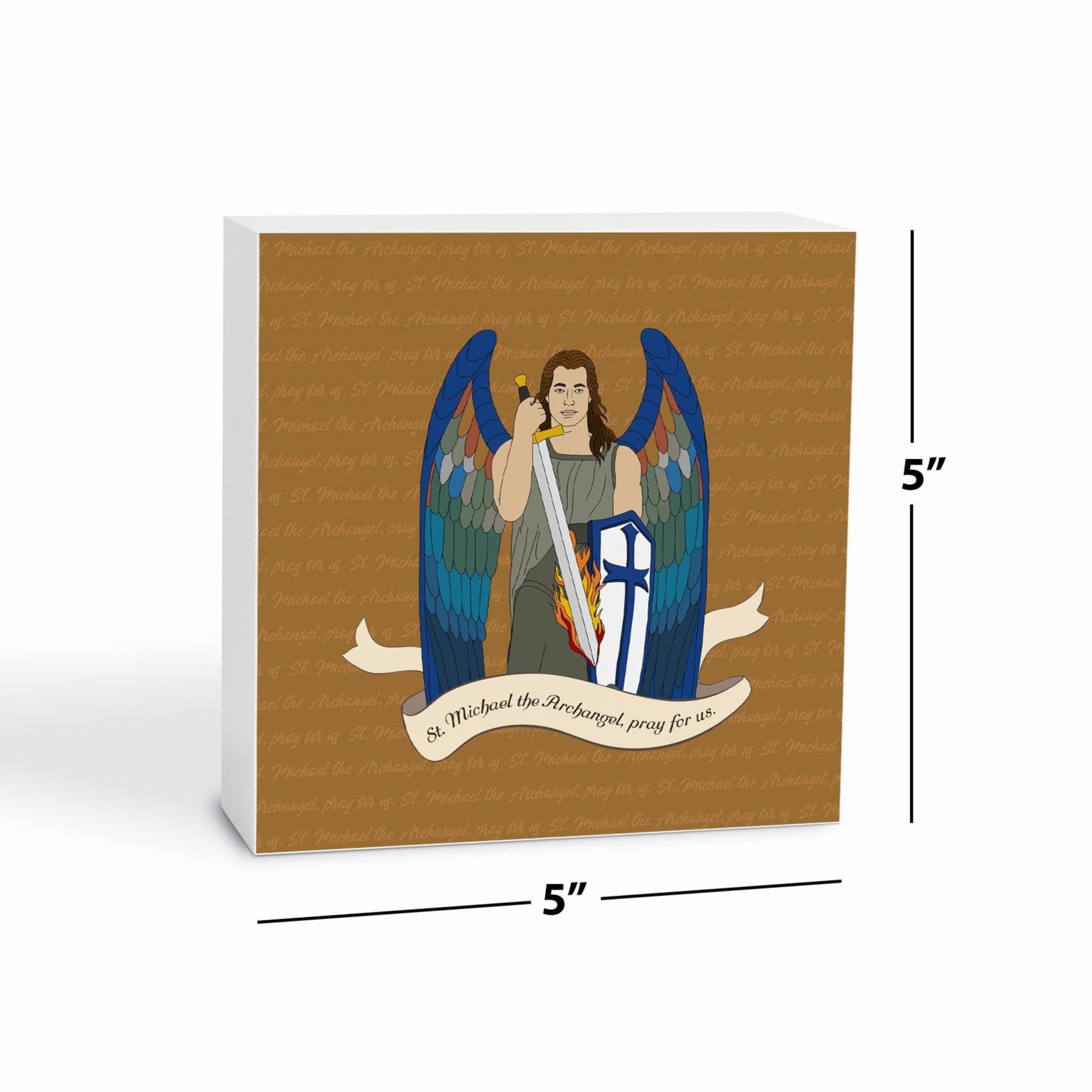 St. Michael  5x5 Wood Block | Catholic Gifts & Decor-6