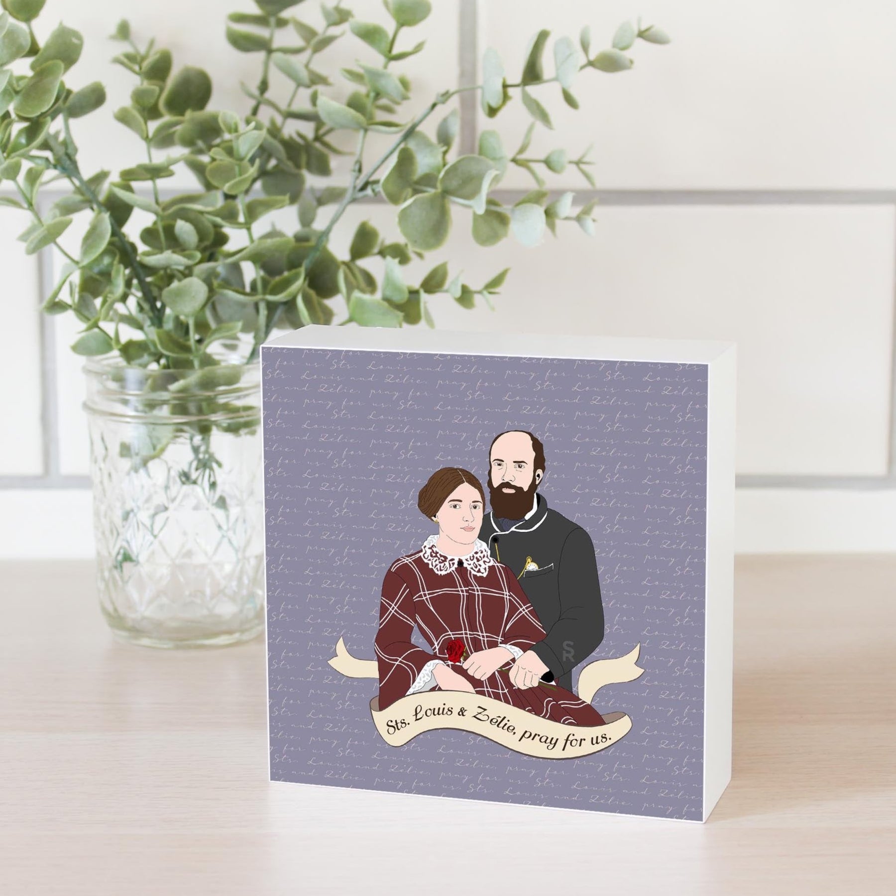 Sts. Louis & Zélie  5x5 Wood Block | Catholic Gifts & Decor-2