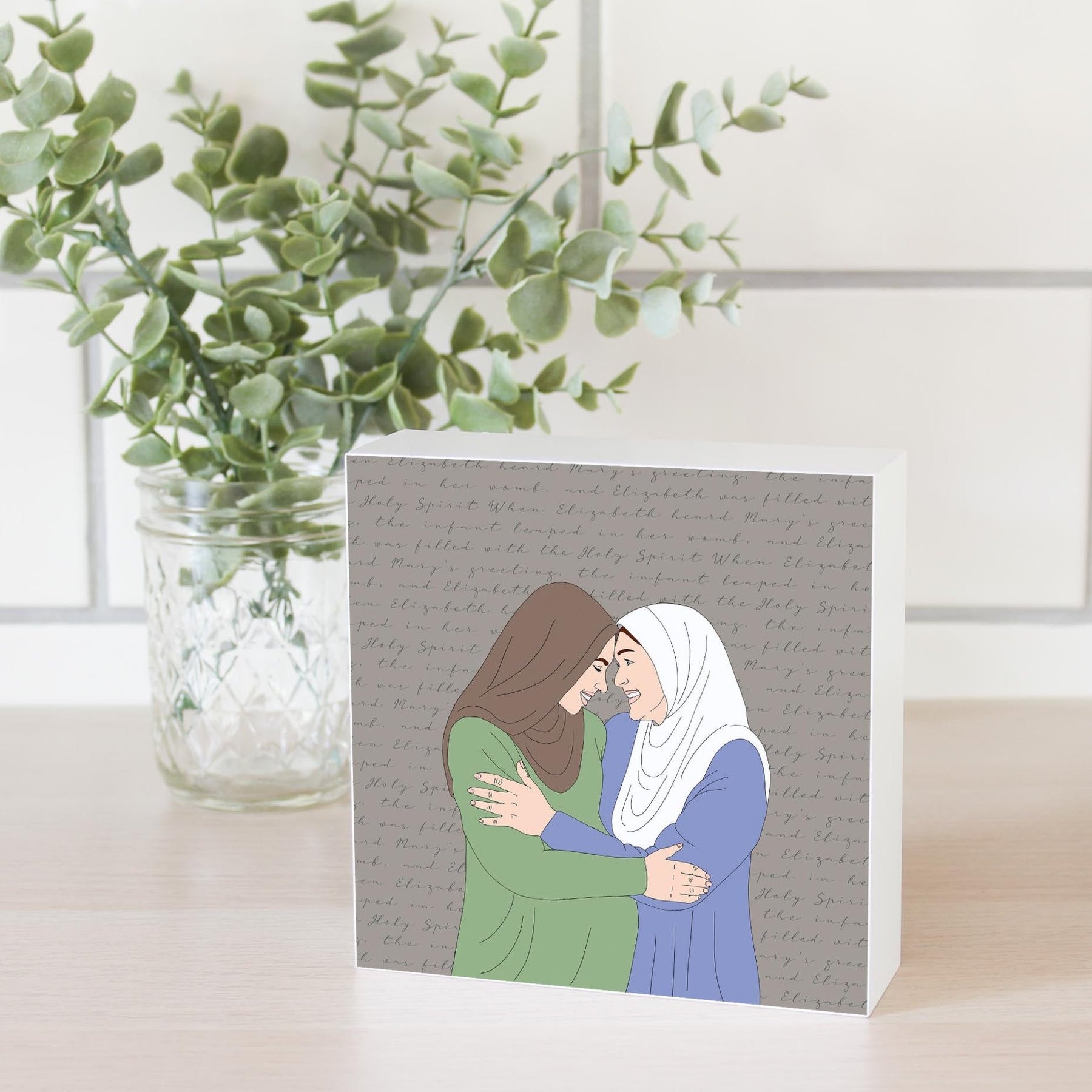 Visitation 5x5 Wood Block | Catholic Gifts & Decor-2