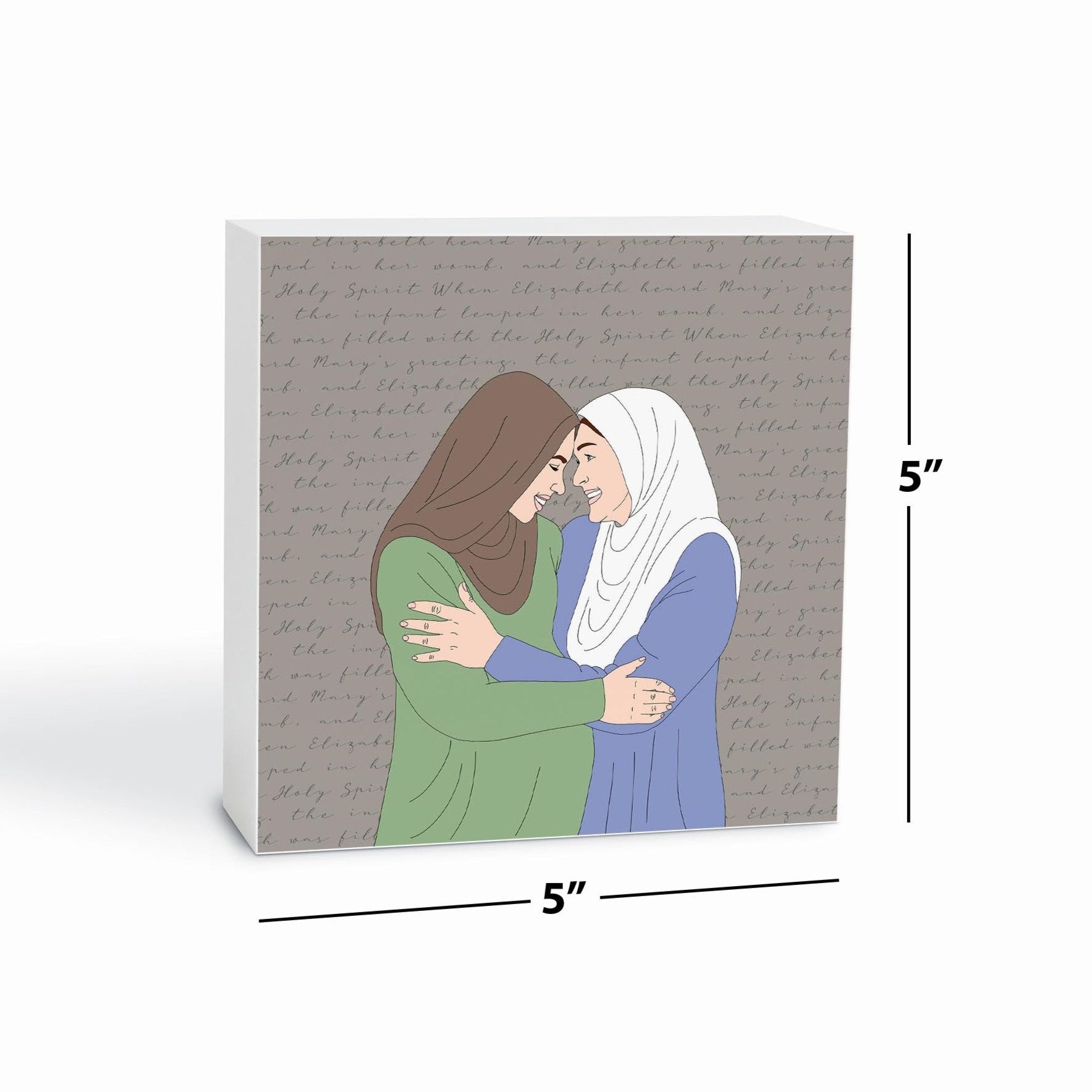 Visitation 5x5 Wood Block | Catholic Gifts & Decor-6