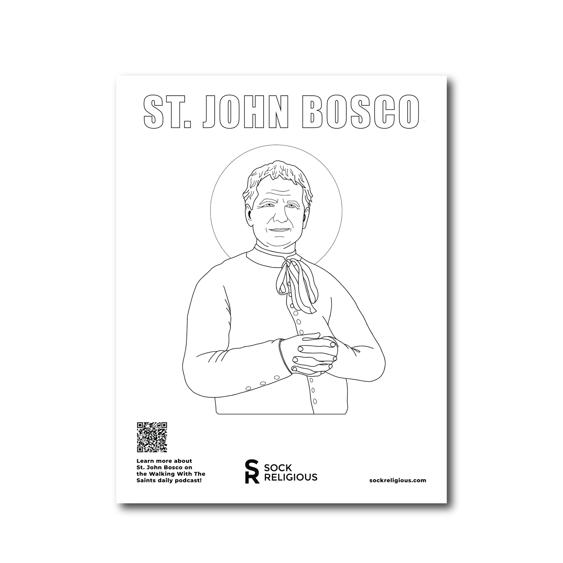 St. John Bosco Coloring Page - FREE Digital Download