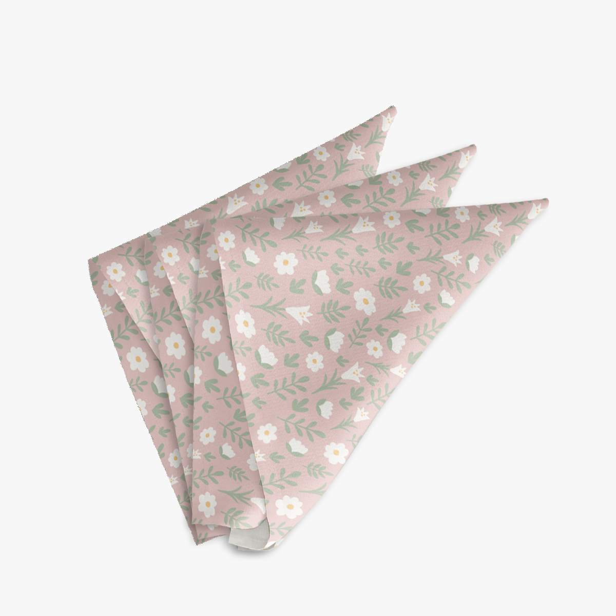 three light pink Easter Alleluia napkins with white floral design, neatly folded on a white background