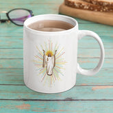 front of mug with resurrected Jesus and various rays