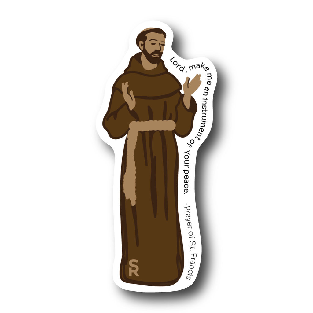 St. Francis of Assisi sticker that says "Lord make me an instrument of your peace" - Prayer of St. Francis