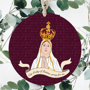 Our Lady of Fatima Round 8 inch Hanging Wood Plaque