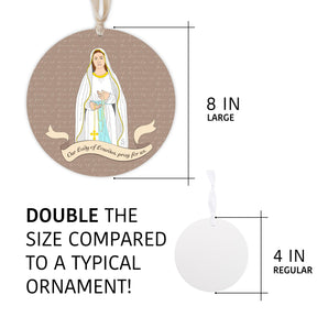 Our Lady of Lourdes Round 8 inch Hanging Wood Plaque