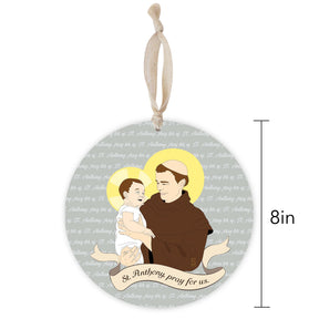 St. Anthony Round 8 inch Hanging Wood Plaque