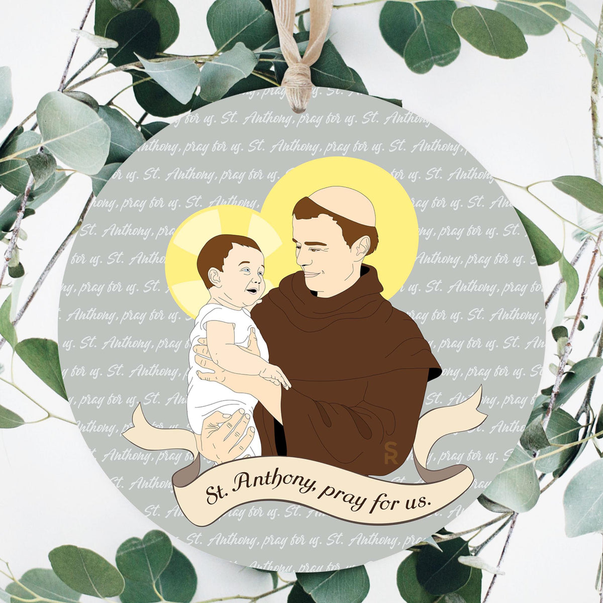 St. Anthony Round 8 inch Hanging Wood Plaque
