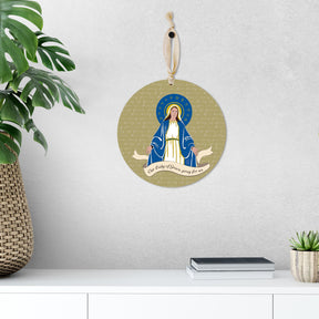 Our Lady of Grace Round 8 inch Hanging Wood Plaque