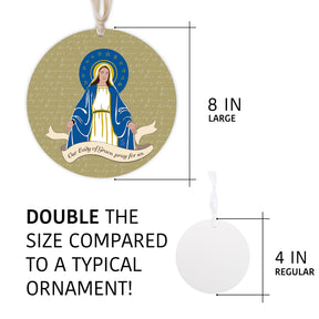 Our Lady of Grace Round 8 inch Hanging Wood Plaque