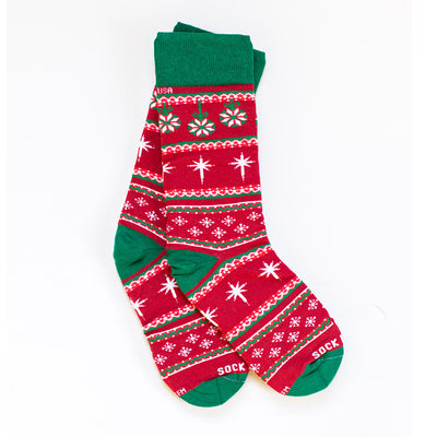 a pair of red and green christmas socks