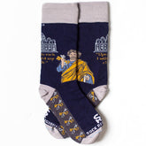 a pair of socks with a picture of a man