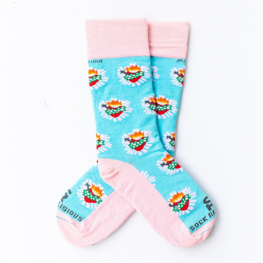 a pair of socks with hearts on it