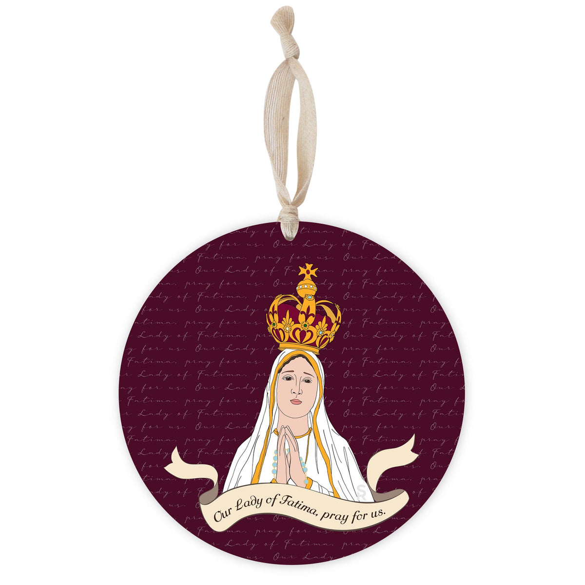 Our Lady of Fatima Round 8 inch Hanging Wood Plaque